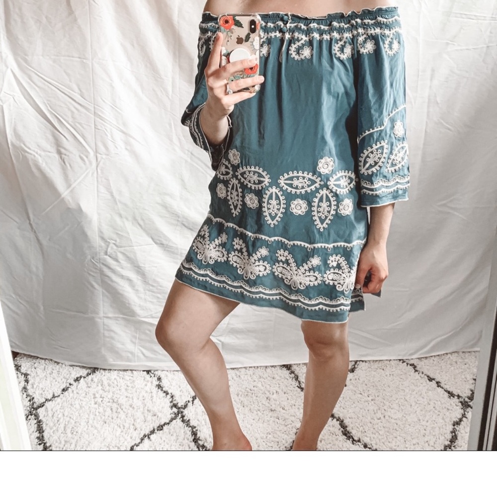 Sundance Embroidered Silk Off the Shoulder Tunic